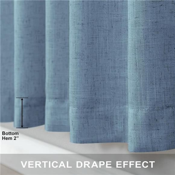 Blue Linen Curtains 84 Inch Length for Living Room 2 Panels Set Back Tab Rod - Picture 6 of 6